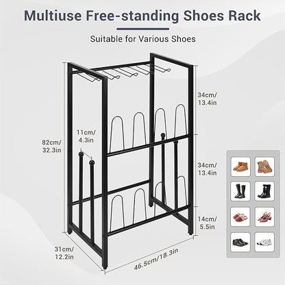 GADFISH Free Standing Shoe Racks, Vertical Boot Rack, Black Metal Boot Storage Organizer Tall Boots Organizer for Closet, Entryway, Shoe Rack for Boots, Sneakers, Fit 8 Pairs