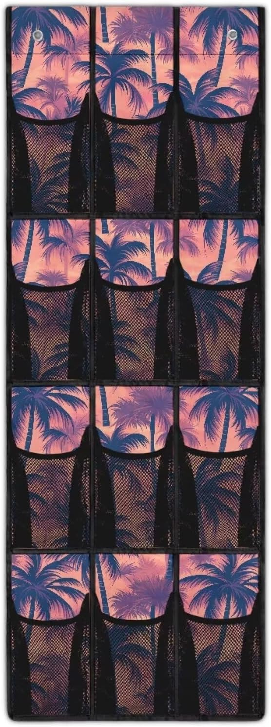 Coconut Tree Over the Door Shoe Organizer 12 Large Pockets Hanging Shoe Rack for Closet Sturdy Oxford Fabric Shoe Storage Organizer