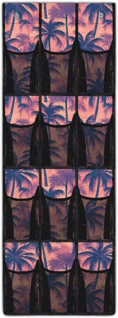 Coconut Tree Over the Door Shoe Organizer 12 Large Pockets Hanging Shoe Rack for Closet Sturdy Oxford Fabric Shoe Storage Organizer