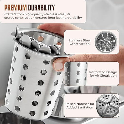 OCS Parts Stainless Steel Utensil Drying Cups | Stainless Steel | Perforated Kitchen Flatware and Silverware Holder