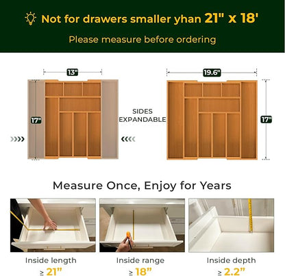 keechee 6-Piece Bamboo Drawer Organizer Set, 2.2" Deep Multi-Use Organizers for Utensils, Silverware, Cutlery, Desk, Bathroom, Junk Drawer & Makeup, Non-Slip Feet Included.