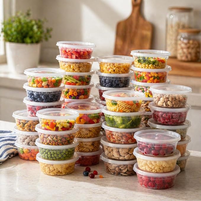Healthy Packers Plastic Deli Containers with Lids (8oz 50 Sets) - Clear Plastic Containers with Airtight Lids - Great for Your Slime Kit, Food - BPA Free | Leakproof - Microwaveable & Freezer Safe