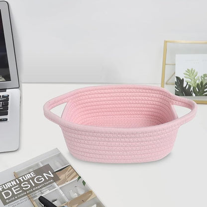 ABenkle Small Storage Basket, Mini Basket, Cute Tiny Cotton Rope Woven Basket, Shelf Basket, Boho Decorative Toy Dog Cat Basket for Nursery, Bedroom, Spa, Empty Gift Basket - XS, Pink