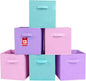 ShellKingdom Foldable Fabric Storage Cubes And Cloth Organizer Drawer For Closet And Toys, 13 X 13 X 13 INCH, 6 Pack (Lavender+Light Blue+Pink)