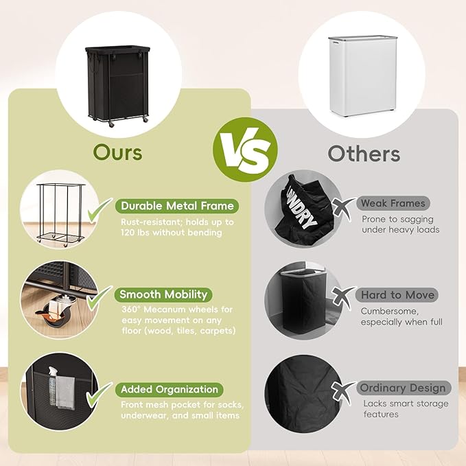 200L Laundry Hamper with Wheels, Rolling Laundry Basket with Metal Frame and Removable Bag, Large & Tall Dirty Clothes Hampers for Bedroom Aesthetic, Laundry Room, Bathroom, Dorm-Black