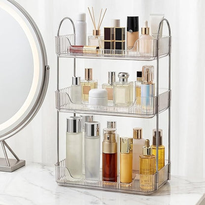 Bathroom Counter Organizer, Makeup Organizer for Vanity, Skincare Organizers Shelf - Tierd Perfume Organizer for Bathroom Dresser Vanity (Clear, 3-Tier)