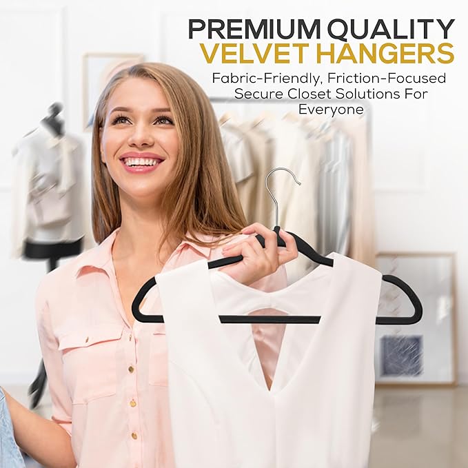 Techzoo Premium Velvet Hangers 30 Pack Ultra Thin Non Slip Adult Felt Space Saving Suit Hanger for Closet Heavy Duty Coat Pants Jackets Dress Hangers 360° Swivel Hook Hold Upto 10 lbs Black
