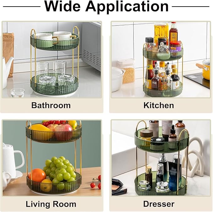 360 Rotating Makeup Organizer and Storage for Vanity Countertop 2 Tiers, High Capacity Cosmetic Skincare Perfume Organizers for Dresser Bathroom Lazy Susan
