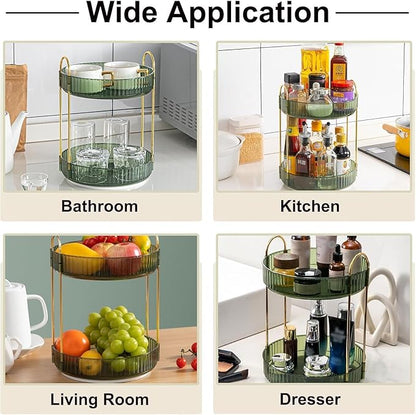 360 Rotating Makeup Organizer and Storage for Vanity Countertop 2 Tiers, High Capacity Cosmetic Skincare Perfume Organizers for Dresser Bathroom Lazy Susan