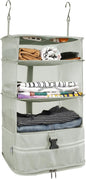 Surblue Hanging Closet Storage Bag Collapsible 3-Shelf Washable Oxford Fabric with 2 Hooks (L 11.41 * 11.41 * 19.68in, Light Gray)