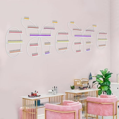 Butterfly Wall-Mounted Nail Polish Rack Set of 5-11LBs/Rack Capacity, Adjustable Cosmetic Display for Salon & Home Spa (White)