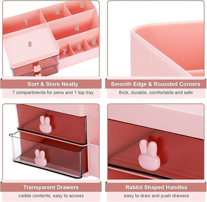 Makeup Organizer with Drawers, Cosmetic Storage for Dresser Vanity and Bathroom Countertop, for Kids Family, Toothpaste Holder for Bathroom Vanity Organizer Storage (Pink)