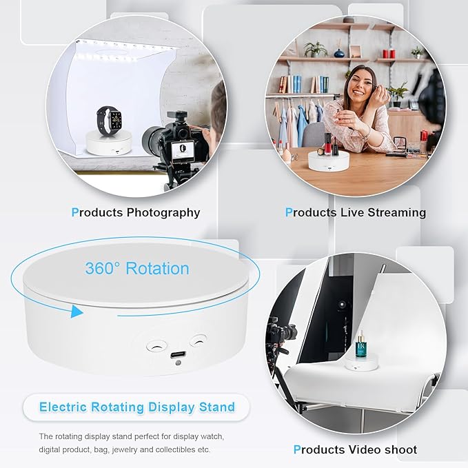 Motorized Rotating Display Stand, 5in/11lbs Load, 360° Rotating Platform for Jewelry Watch 3D Models Cake, Electric Spinning Display Stand for Live Show, Products Video shoot