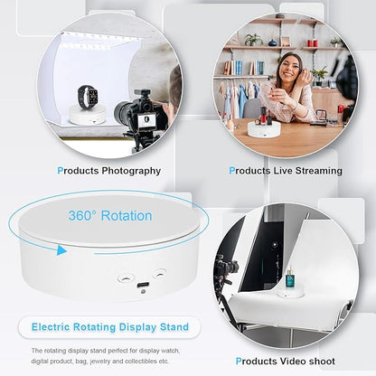 Motorized Rotating Display Stand, 5in/11lbs Load, 360° Rotating Platform for Jewelry Watch 3D Models Cake, Electric Spinning Display Stand for Live Show, Products Video shoot