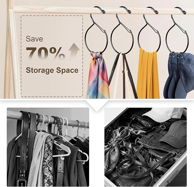 Belt Hanger for Closet, Great Space Saving Belt Hanger, Durable and Sturdy Steel Material, Smooth & Burr-Free Surface, Easy to Use, Multipurpose Closet Hangers for Storing Ties, Scarfs, Hats, 4 Pack
