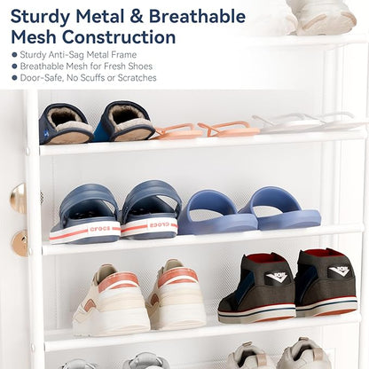 Whitmor 36 Pair Over The Door Shoe Organizer, 12 Tier Hanging Shoe Organizer, Heavy Duty Metal & Mesh Shoe Holder, Hanging Shoe Rack for Closet Organizer & Storage, 74"L x 21.7"W x 7.5"H, Matt White