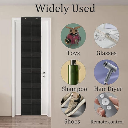 Black Over Door Shoe Organizer, 12 Large Pockets Hanging Storage for Closet Organization, Space Saving Shoe Rack and Accessory Holder