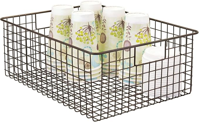 mDesign Metal Wire Food Storage Basket Organizer with Handles for Organizing Kitchen Cabinets, Pantry Shelf, Bathroom, Laundry Room, Closets, Garage - Concerto Collection - 2 Pack - Bronze
