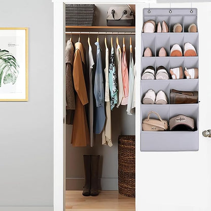 over the Door Shoe Organizer, Hanging Shoe Organizer with 15 Large Deep Pockets, Narrow Shoe Rack for Door Hanging Boots Storage, Dorm Room Essentials, Black, 11 Grid