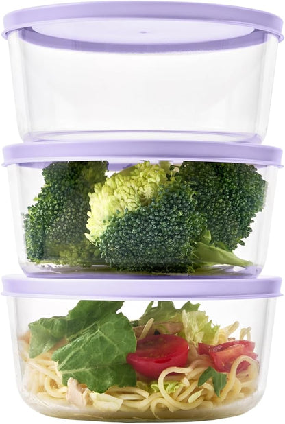 6-Piece Glass Food Storage Containers Set (3 Containers + 3 BPA-Free Lids) | 4-Cup, Leakproof | Microwave, Freezer, Oven & Dishwasher Safe | Ideal for Meal Prep & Pantry Organization, Purple
