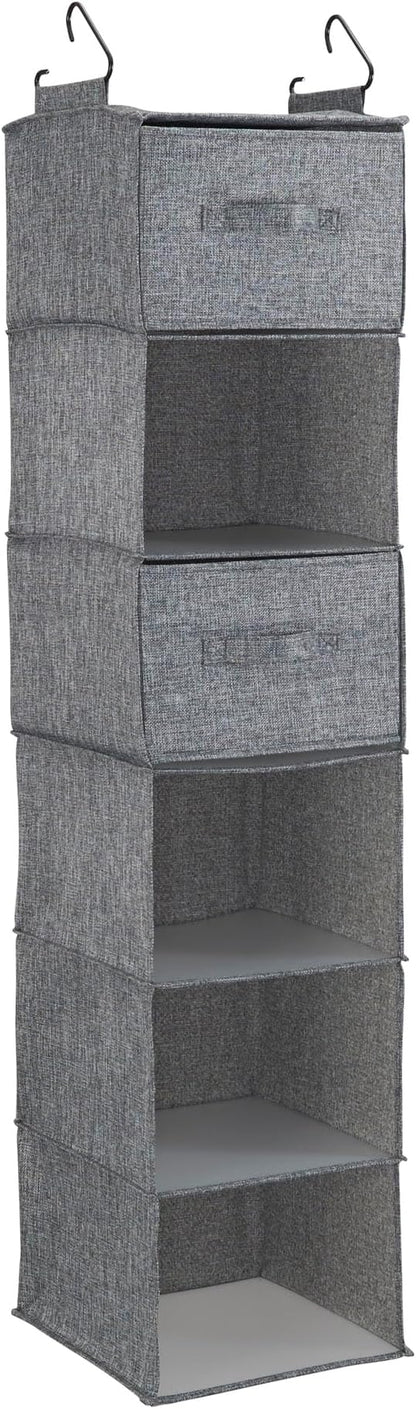 Household Essentials 6 Shelf Hanging Closet Organizer, Hanging Closet Shelf, Fabric Poly Linen and PEVA Shelving