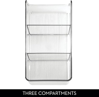 iDesign Stackable 3-Section Divided Storage Bin for Pantry, Fridge, or Cabinet - Set of 4 - Clear