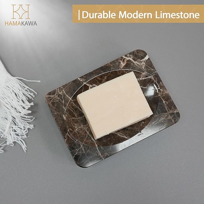 Natural Marble Soap Dish, Rectangle Emperador Dark Jewelry Dish, Dark Brown Style Shower Soap Holder, Modern Stone Sponge Holder, Bar Soap Saver Tray for Bathroom, Kitchen, Easy to Clean