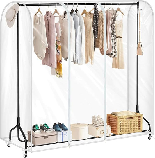 Garment Rack Cover waterproof ransparent Clothes Rack Cover, PEVA Dustproof Wardrobe Hanging Protector Rack Organizer with 2 Smooth Zipper (60 * 20 * 60inch)