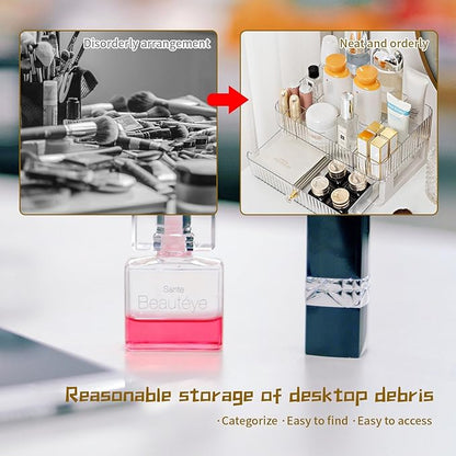 Acrylic Makeup Organizer for Vanity,Cosmetic Display Cases with 1 Drawers and 1 Tray,Stackable Countertop Cosmetics Storage,for Makeup Brush,Hair Accessories,Lipstick and Jewelry,Skincare