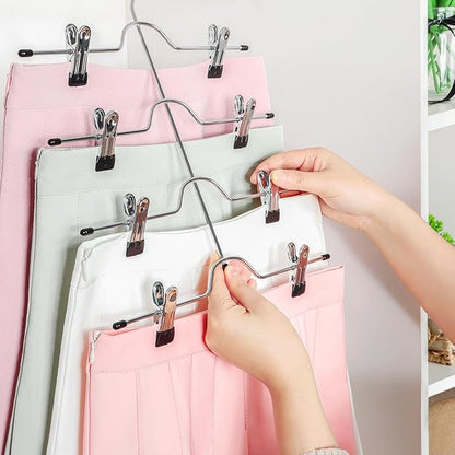 TOPIA HANGER 4 Tier Metal Skirt Hangers for Women, Pants Hanger Space Saving with Adjustable Clips, Gain 70% More Space, Non Slip Grip for Slacks, Trousers, Shorts, Jeans, Towels, Black, 3-Pack, CT24B