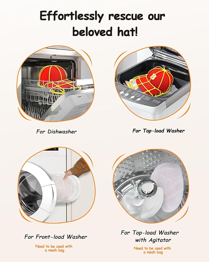 XQXA 2-Pack Baseball Hat Washer Cage | Machine-Washable Cap Cleaner Frame for Adult & Kid's Hats | Yellow