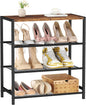 HOMEFORT 4-Tier Shoe Rack Organizer, Shoe Tower for Closet, Shoe Storage Shelf with MDF Top Board, Each Tier Fits 3 Pairs of Shoes, Entryway Shoes Organizer with Sturdy Metal Shelves, Rustic Brown