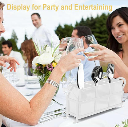 ECOIOU Cutlery Holder with Drain Holes, Silverware Caddy for Party, kitchen counter, 3pcs Bins Set Countertop Utensil Holder for Spoons, Forks and Knives, White