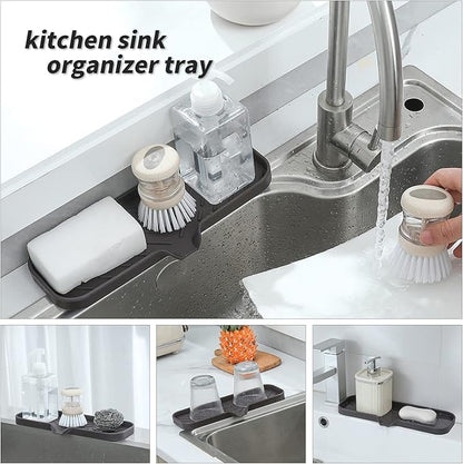 MicoYang Silicone Bathroom Soap Dishes with Drain Spout-Bathroom and Kitchen Sink Organizer,Sponge Holder,Dish Soap Tray,Perfect for Dispenser,Scrubber,Bottle,Cup on Sink or Counter-Coffee 12"×4"