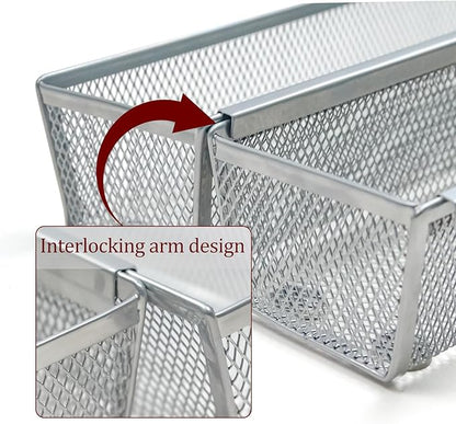 2PCS Drawer Organizer for Kitchen,Utensil Mesh Drawer Organizer with Interlocking Arm for Cosmetic,Flatware,Pen (12 * 3 * 2 Inches,Grey)