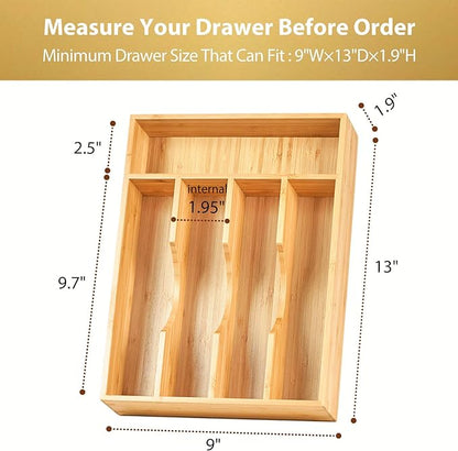 Umilife Bamboo Kitchen Drawer Organizer, 9 Inch Silverware Utensils Tray Holder for Small Drawer, Wood Caddy for Flatware Cutlery Knives