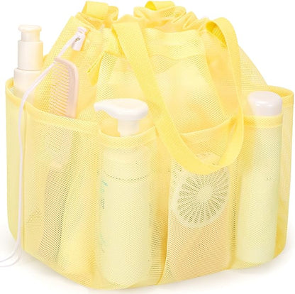 famichan Mesh Shower Caddy Portable with Drawstring, Dorm Room Essentials for College Students Girls & Boys, Large Shower Bag for Camping,Swimming,Gym,Travel,Bathroom - Yellow
