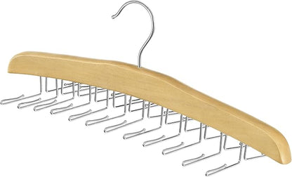 Whitmor Wooden Tie Rack Hanger for Closet, Necktie Holder Organizer with 24 Folding Hooks, 360 Degree Rotating Tie Rack for Men Ties, Belts, Scarves, Tank Tops, Accessories, 1 Pack