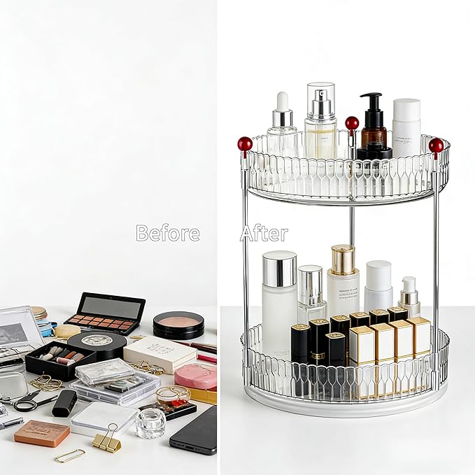 2Tier Transparent Rotating Skin Care Perfume Organizer Dresser Living Room Kitchen Storage Display Shelf