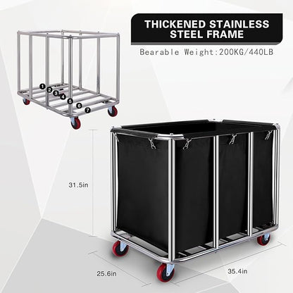 Commercial Laundry cart with Wheels,400L Large Laundry Basket with Wheels,Laundry Hamper on Wheels Heavy Duty with Steel Frame and Waterproof Oxford Cloth, 440Lbs Load (C-Black)