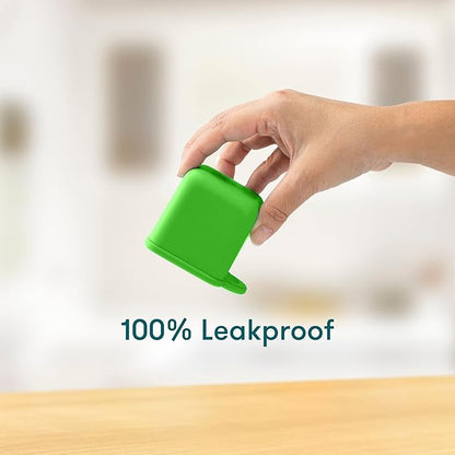 OmieBox (2 pack) Leakproof Dips Containers To Go, Salad Dressing Container, Condiment Container with Lids - Food Safe Silicone - 4 ounces (Sea Blue/Green)