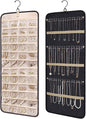 Hanging Jewelry Organizer Storage Roll with Hanger Metal Hooks Double-Sided Jewelry Holder for Earrings, Necklaces, Rings on Closet, Wall, Door,Large 14.17' x 33.07'',black