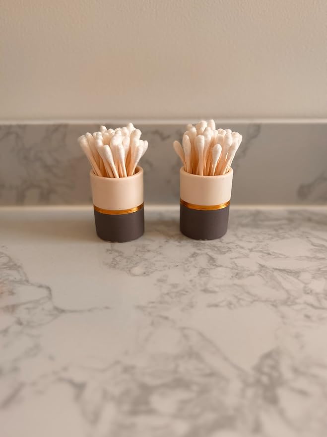 Qtip Holder - White/Navy with Gold Stripe - Q Tip Holder for Bathroom, Bathroom Vanity Decor, Floss Pick Holder, Cotton Swab Holder, Bathroom Sink Decor, Flosser Holder, Cute Bathroom Decor