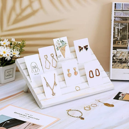 Marsui 62 Pcs Wood Earring Display Stand Earring Card Display 2 Sets of Holder with Cards Jewelry Stands for Selling