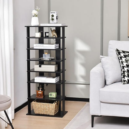 GOFLAME 7-Tier Tall Shoe Rack, Patented Freestanding Shoe Shelf Storage Organizer for 14 Pairs of Shoes, Space-Saving Vertical Shoe Stand for Entryway, Closet, Living Room, Black