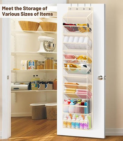 MISSLO 12 Tier Over the Door Shoe Organizer Breathable Mesh Hanging Shoe Rack for Closet Storage Shoe Holder for Door Fit 24 Pairs Sandals, Heels, Boots (Beige)