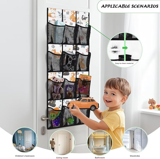 Cute Cat 12 Pocket Over the Door Shoe Organizer,Reusable Breathable Large Mesh Bag Men's & Women's Sneaker Organizer,Shoe Organizer for Kids,Hanging Shoe Storage Hanging Bag