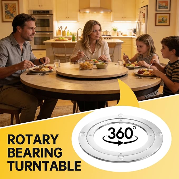 Lazy Susan Hardware 14 Inch Heavy Duty Bearing Kit, 360° Smooth Rotating Aluminium Alloy Turntable, Swivel Base for Dining Table, DIY Project, Display Stand & Workbench
