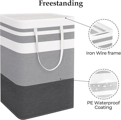 StorageRight Large Collapsible Laundry Basket Hamper with Easy Carry Handles，Freestanding Clothes Hampers for Laundry, Bedroom, Dorm, Towels, Toys, 75L, Gradient Grey