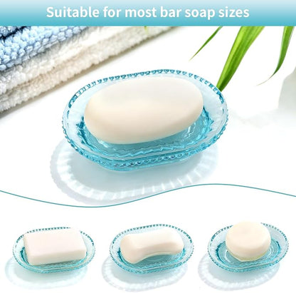 Glass Soap Dish, Vintage Embossed Bar Soap Holder, Decorative Soap Saver Tray for Shower, Bathtub, Bathroom and Kitchen Sink